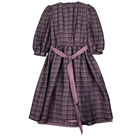 Apron Style Dress Women's Wool Blend Purple Handmade Puff Elbow Sleeve Vtg - Picture 7 of 13